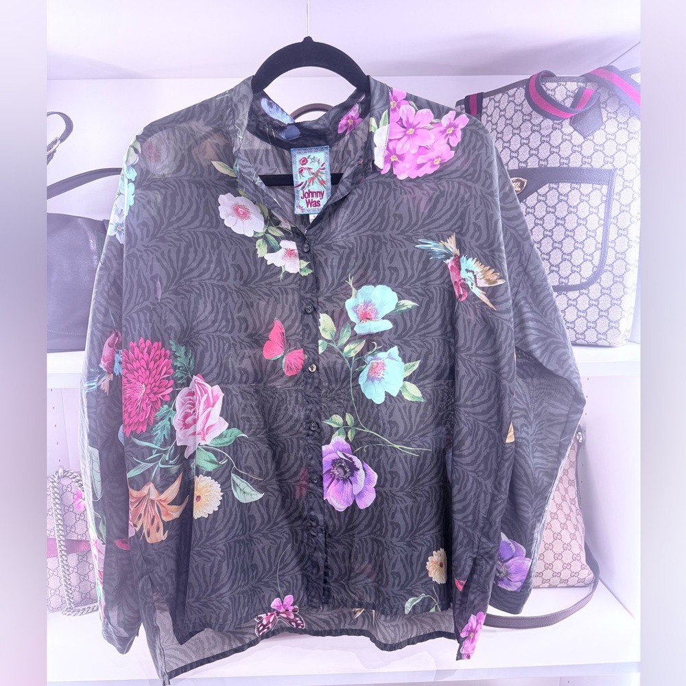 Pre Owned Johnny Was Sz S Silk Floral Shirt Dress Blouse